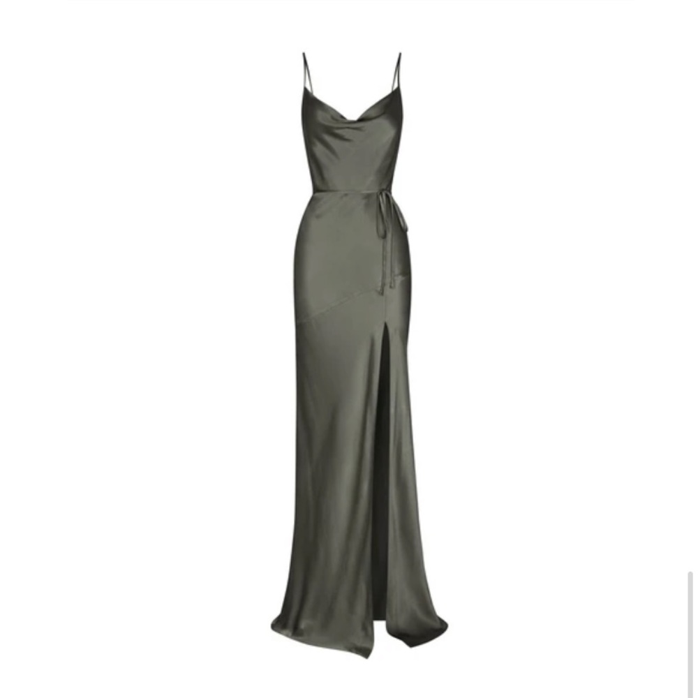 NWT SHONA JOY LA LUNE BIAS COWL MAXI DRESS - OLIVE